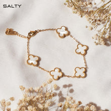 Load image into Gallery viewer, SALTY Anti Tarnish Victorian White Clover Bracelet for Women | Fancy Jewellery Gifts | Hand Band | Latest Fashion Accessories for Girls | Minimal Jewelry Design | Ideal for Gifting
