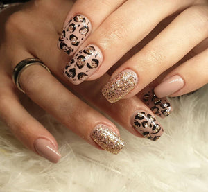 Animal Print with Glitter Nude Shade Nail Art Artificial / Fake Nails / Press on Nails for Girls and Women