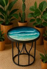 Load image into Gallery viewer, Resin Table , Resin Art Table, Epoxy table, Epoxy table with Wood Work, Resin Coffee Table , Customized Resin Tables, Customized River Table, Customized Epoxy Table, Epoxy Sea Art, Natural Ocean Wave Resin Side Table, Resin Sofa Table, , Beach Theme Table