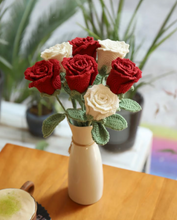 Load image into Gallery viewer, Handmade Crochet Rose Bouquet, Crocheted Flower Bouquet, Crochet Bunch of Flowers for Gift Only Roses No Vase - 7 Roses
