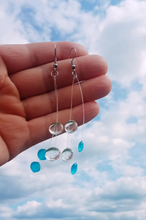 Load image into Gallery viewer, Handmade Resin, Floating Resin Drop Earrings, Clear and Aqua Cloud-Inspired Dangles, Minimalist Art Jewelry, Aqua Bloom Design for Everyday Creative Style