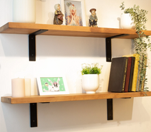 Load image into Gallery viewer, Modern Floating Shelf with Metal Brackets, Wooden Custom Size Shelf, Heavy Duty Shelf for Kitchen, Industrial Shelf with Metal Brackets