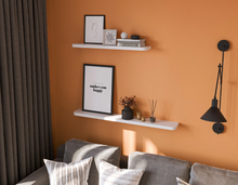 Load image into Gallery viewer, White Modern Curved Wood Floating Shelf, Custom Size Oval Floating Shelf with Bracket, Wall Mounted Shelf for Kitchen Bathrooom