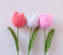 Load image into Gallery viewer, Crochet Tulip Flower, Woolen hand made Tulip Flower, Crochet Tulip Flower | Perfect for Bouquets, Gifts, and Decor | Handmade Tulip Flowers - Pack of 3