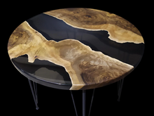 Load image into Gallery viewer, Custom Round Epoxy Dining Table, Round Wood and Epoxy Resin Coffee Table, Live Edge Round Epoxy Table Top, Epoxy River Table