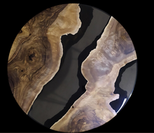 Load image into Gallery viewer, Custom Round Epoxy Dining Table, Round Wood and Epoxy Resin Coffee Table, Live Edge Round Epoxy Table Top, Epoxy River Table