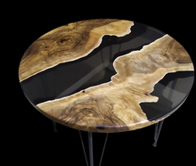 Load image into Gallery viewer, Custom Round Epoxy Dining Table, Round Wood and Epoxy Resin Coffee Table, Live Edge Round Epoxy Table Top, Epoxy River Table