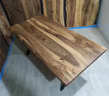 Load image into Gallery viewer, Wood Dining Table, Solid wood Dining Table Top & Legs, Rustic Wooden Dine Table, Custom Walnut Wood Slab Dinning Table