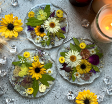 Load image into Gallery viewer, Resin Coasters , Handmade Resin Coasters, River Coasters, Flower Coasters, Resin Tea Coasters, Flower Preserved Coasters - Set of 2 Coasters