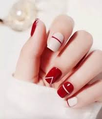 Red and White Color Rich Nail Art Press On/ Fake Nails - Readymade /Ready to wear - for Girls and Women