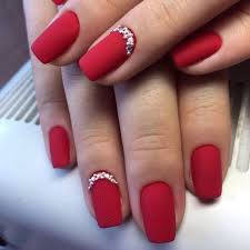 Red Matte Color Stone Nail Art Press On/ Fake Nails - Readymade /Ready to wear - for Girls and Women