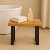 Load image into Gallery viewer, Wooden Side Stool or small table, wood & metal – handcrafted, solid, modern, natural – stool for bathroom, hallway, living room or bedroom