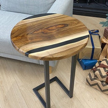 Load image into Gallery viewer, Wooden C Tables, Epoxy Walnut Sofa Table, Round C Table, C Shape Laptop Stand, Side Table Wood, End Table, Bedside table, Round Coffee Table