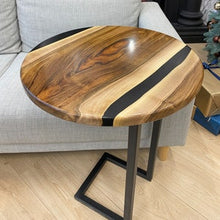 Load image into Gallery viewer, Wooden C Tables, Epoxy Walnut Sofa Table, Round C Table, C Shape Laptop Stand, Side Table Wood, End Table, Bedside table, Round Coffee Table