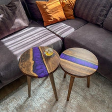 Load image into Gallery viewer, Resin Nested Coffee Table with Live Edge Walnut Wood, Minimalist Modern Design - 1 Table