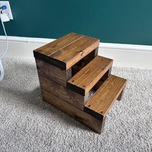 Load image into Gallery viewer, Premium Wooden Handmade Rustic Wooden Step Stool – Handmade 3-Step Farmhouse Footstool for Kitchen, Bathroom, or Bedside