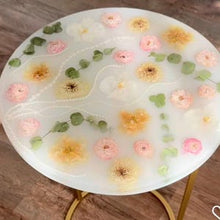 Load image into Gallery viewer, Handmade  resin epoxy end table, coffee or side table white base & pearls - available in any size, flowers