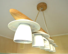 Load image into Gallery viewer, Wood Pendant ceiling chandelier made of natural wood and cups, lighting for the kitchen, dining room, rustic chandelier above the table