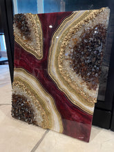 Load image into Gallery viewer, Resin Geode Wall Art: Burgundy, Cream, and Gold Crystal Decor