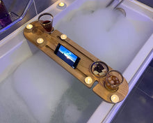 Load image into Gallery viewer, Solid Teakwood Handmade Tub Tray, Wood Bath Tub Tray , Bath Tray Caddy with Wine Glass Holder, Bathtub Caddy, Washroom Essentials