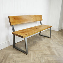 Load image into Gallery viewer, Sold Wood, Classic Box Steel Bench With Reclaimed Wooden Seat and Back