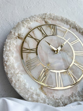 Load image into Gallery viewer, Luxury Resin Wall Clock – White and Gold Geode Clock – Elegant Modern Wall Art – Oversized Epoxy Clock – Custom Handmade Gift - Housewarming - 14 Inch