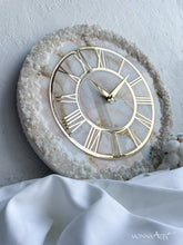 Load image into Gallery viewer, Luxury Resin Wall Clock – White and Gold Geode Clock – Elegant Modern Wall Art – Oversized Epoxy Clock – Custom Handmade Gift - Housewarming - 14 Inch