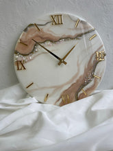 Load image into Gallery viewer, Resin wall clock Resin art clock Oversized wall Modern wall art white beige with natural stones classic clock wedding gift apartment decor 10 inch