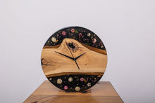 Load image into Gallery viewer, Floral Resin Wall Clock, Solid Wood and real flowers Unique Home Decor