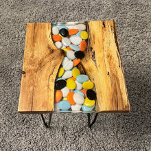 Load image into Gallery viewer, Epoxy Live End Table / Wood Stand / Slice Wood Unique Mosaic / Side Table / Coffee Table / Pedestal / Nightstand