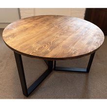 Load image into Gallery viewer, Round Solid Wood Table with Box Steel Legs with Metal Thick Legs, Circular wooden table, Coffee Table