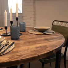 Load image into Gallery viewer, Round Solid Wood Table with Box Steel Legs with Metal Thick Legs, Circular wooden table, Coffee Table