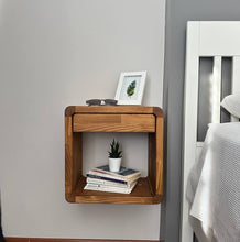 Load image into Gallery viewer, Modern Handmade Wood Floating Nightstand with Drawer, Wall Mounted Solid wood designer Night Stand