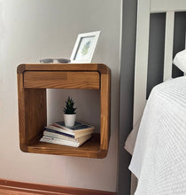 Load image into Gallery viewer, Modern Handmade Wood Floating Nightstand with Drawer, Wall Mounted Solid wood designer Night Stand