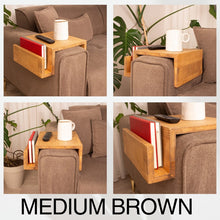 Load image into Gallery viewer, Wooden Handcrafter Sofa Arm Rest Table with Magazine Stand, Modern Wood Armrest Table, Sofa Arm Tray Table, Handmade Couch Tray, Custom Wood Sofa Arm Table
