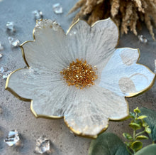 Load image into Gallery viewer, Gold and White Resin Flower Bowl, Home Decor, Housewarming Gift, Wedding, Birthday, Holidays, Custom, Decorative Dish - Pack of 2
