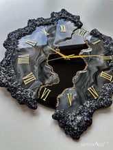 Load image into Gallery viewer, Resin Clock , Handmade epoxy wall clock with a stone effect and gold details Unique design for a stylish interior,Elegant epoxy clock, modern home décor