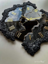Load image into Gallery viewer, Resin Clock , Handmade epoxy wall clock with a stone effect and gold details Unique design for a stylish interior,Elegant epoxy clock, modern home décor