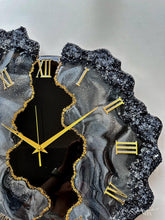 Load image into Gallery viewer, Resin Clock , Handmade epoxy wall clock with a stone effect and gold details Unique design for a stylish interior,Elegant epoxy clock, modern home décor