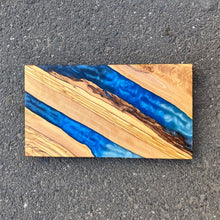 Load image into Gallery viewer, Resin and Wooden Board , Resin Charcuterie Board,Epoxy River Cutting Board,Resin & Olive Wood Charcuterie Board,Shades Blue Charcuterie Board,Resin Cheese Board