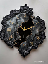 Load image into Gallery viewer, Resin Clock , Handmade epoxy wall clock with a stone effect and gold details Unique design for a stylish interior,Elegant epoxy clock, modern home décor