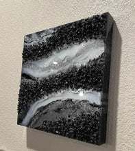 Load image into Gallery viewer, Resin Geode Wall Art: Black, Silver, and Gray Agate Inspired Decor