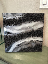 Load image into Gallery viewer, Resin Geode Wall Art: Black, Silver, and Gray Agate Inspired Decor