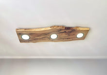Load image into Gallery viewer, Handmade wood ceiling lamp, led lights, wooden base mid century pendant lighting, live edge, wood chandelier