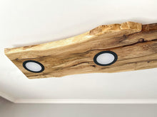 Load image into Gallery viewer, Handmade wood ceiling lamp, led lights, wooden base mid century pendant lighting, live edge, wood chandelier