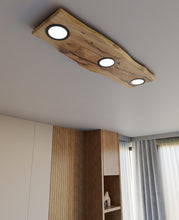 Load image into Gallery viewer, Handmade wood ceiling lamp, led lights, wooden base mid century pendant lighting, live edge, wood chandelier