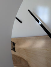 Load image into Gallery viewer, Personalized Solid Wood Wall Clock: White Epoxy Resin, Oversized Decor - 14 Inch