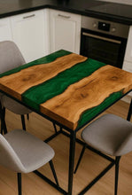 Load image into Gallery viewer, Square Table from epoxy resin in green color for your home, epoxy table, resin art, table, dining table, end table.