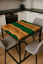 Load image into Gallery viewer, Square Table from epoxy resin in green color for your home, epoxy table, resin art, table, dining table, end table.