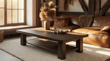 Load image into Gallery viewer, Handmade Reclaimed Solid Wood Low length Coffee Table with Shelf - Vintage Rustic Style, Wooden Low Table